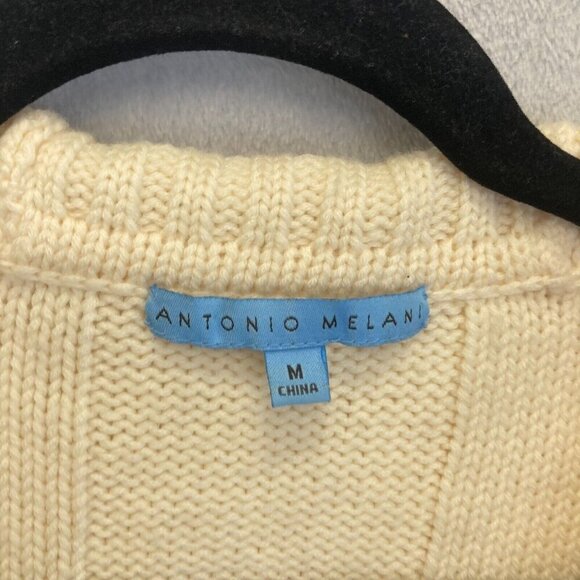 Antonio Melani Short Sleeve Cardigan Medium M Merino Wool Cream Cable Heavy Open - Picture 3 of 16